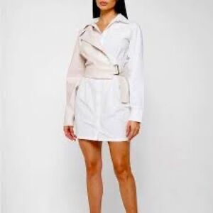 Maniere De Voir Woven overlay shirt dress. White and cream, Size 6